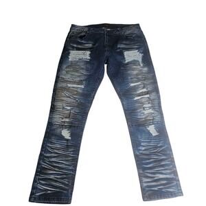 R Sole Denim Distressed Whiskered Destroyed Straight Leg Jeans 36x32